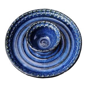 Artisan Studio Blue Glaze Thrown Ceramic Serving Dish Chip And Dip Textur Plate